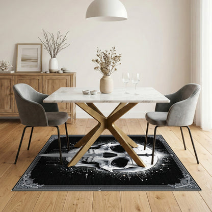 Gothic Skull Sword Black White Area Rug