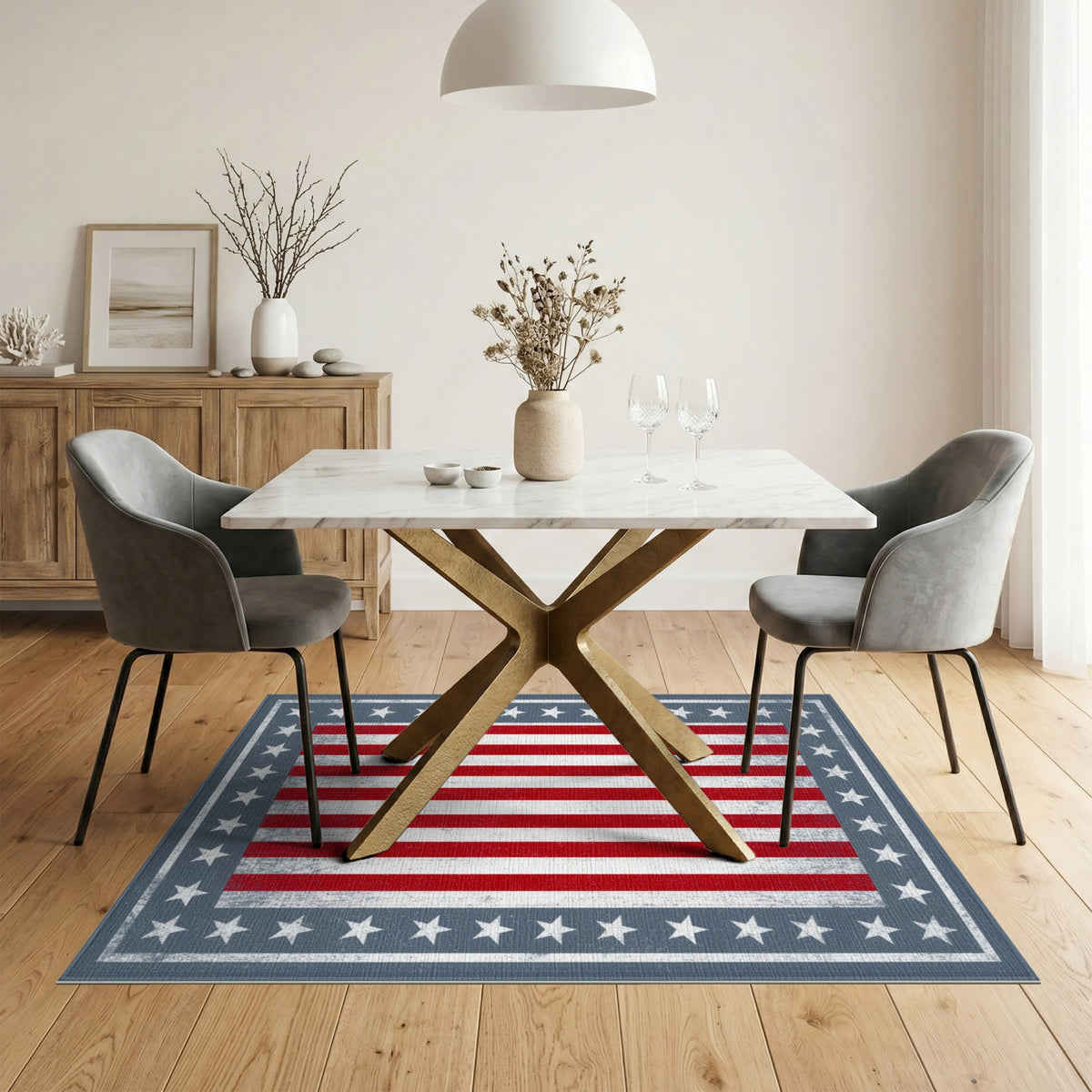 Multi-color and Patterns Distressed Patriotic American Flag Area Rug