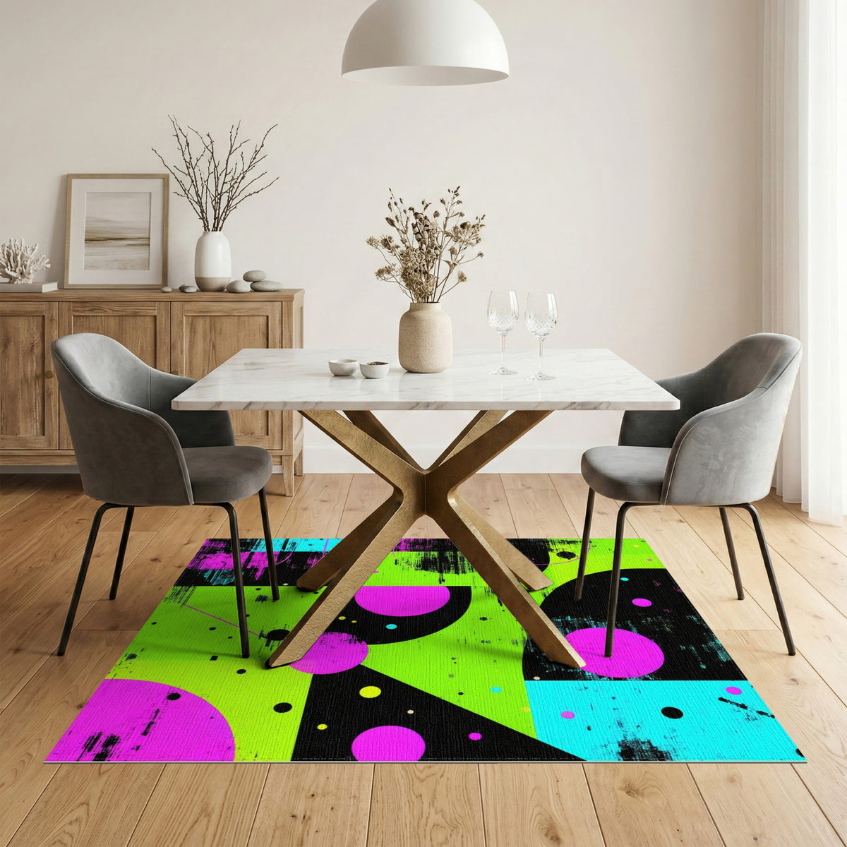 Neon Geometric Circles Area Rug