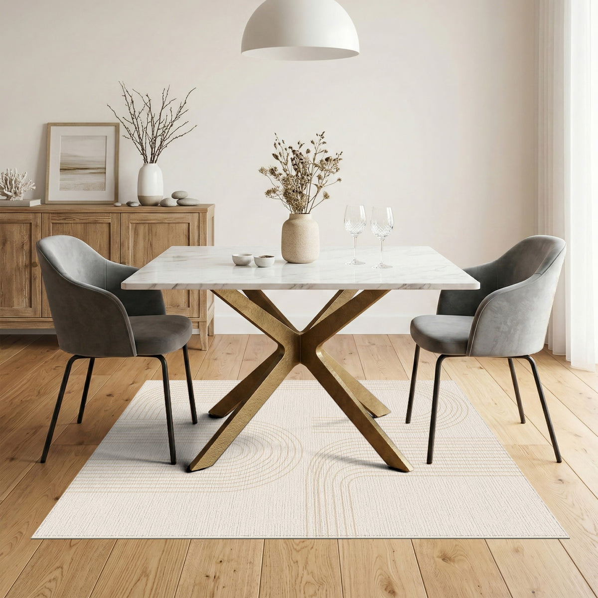Beige Geometric Arch Geometric Modern Area Rug