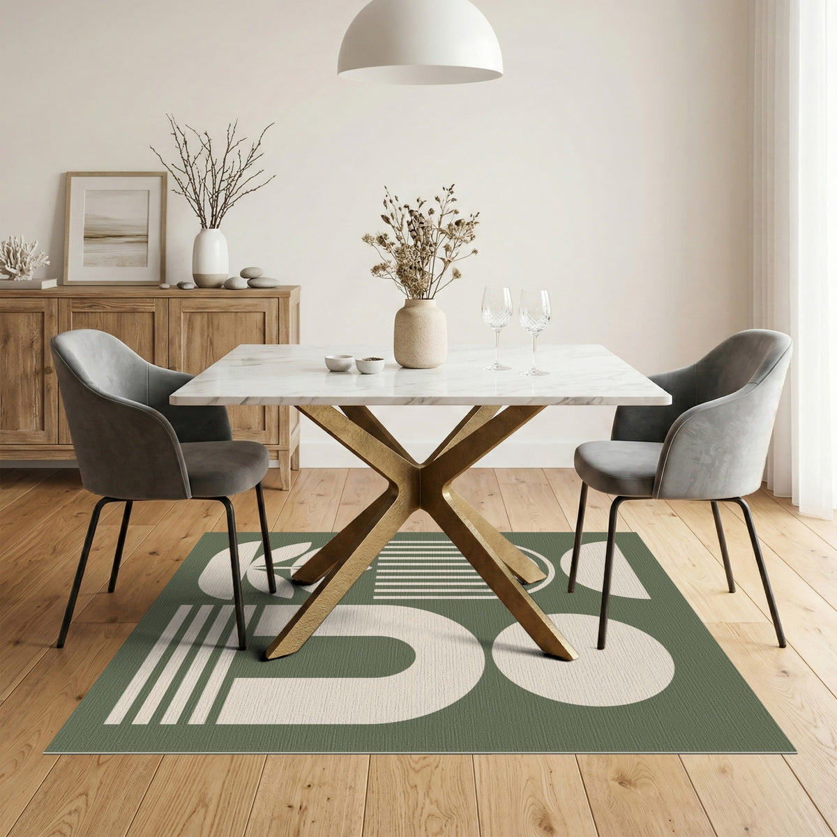 Geometric Modern Abstract Green Geometric Abstract Area Rug