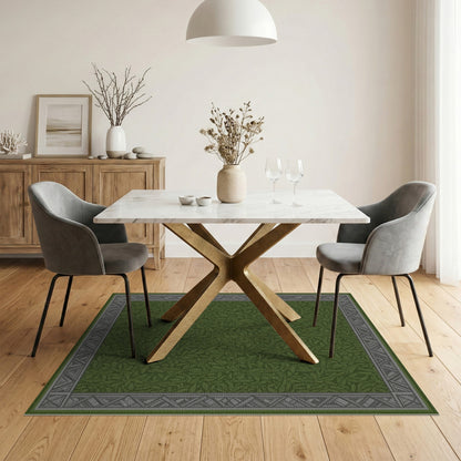 Green Floral Vintage Lush Green Vine Leaf Area Rug