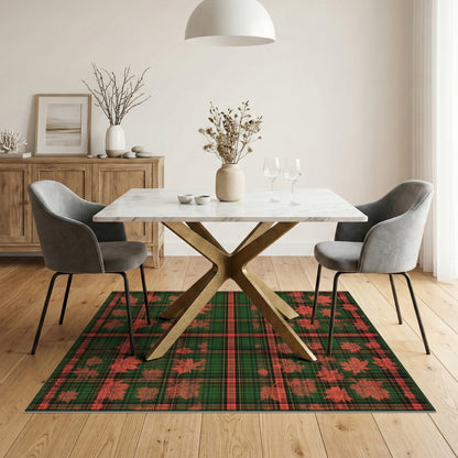 Green Plaid Maple Leaf Washable Area Rug