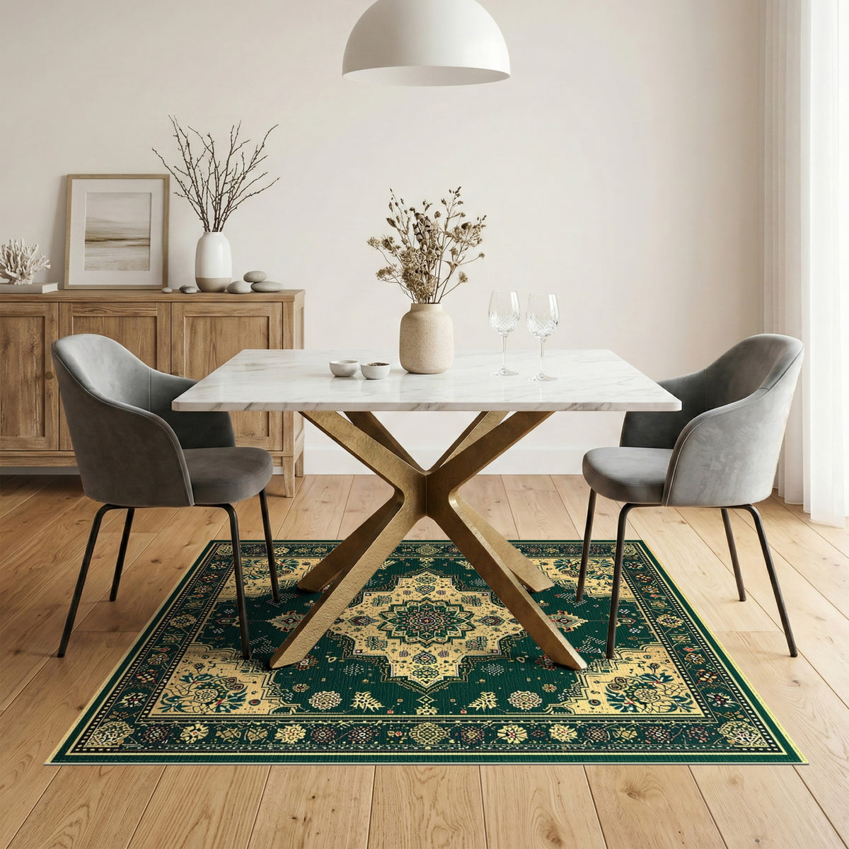 Medallion Traditional Persian Emerald Green Persian Medallion Area Rug