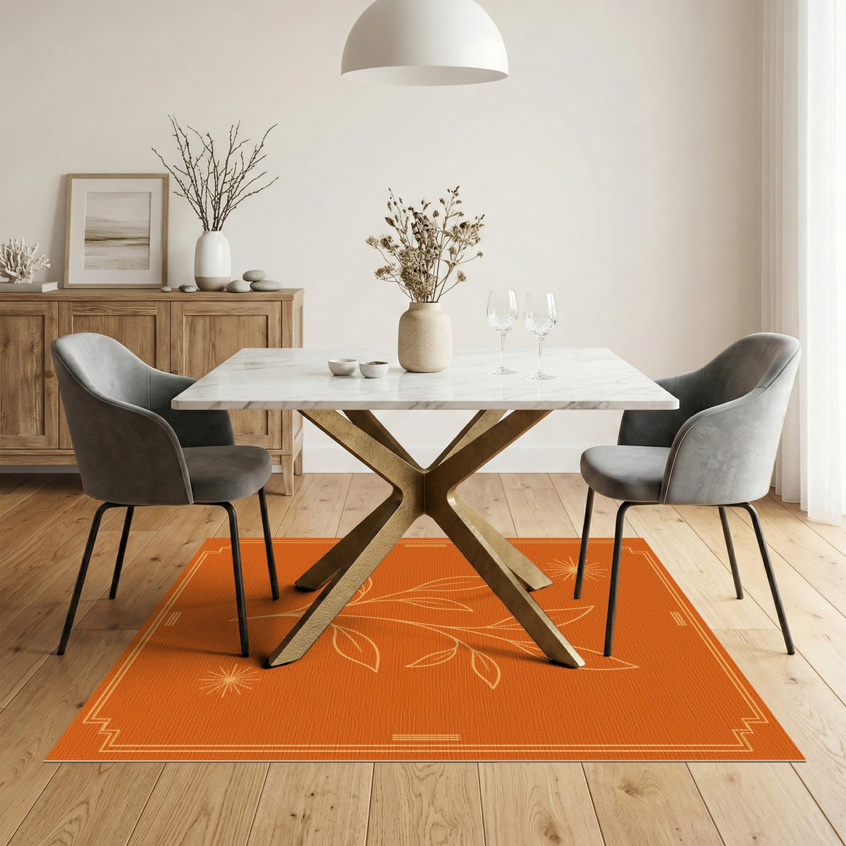 Orange Botanical Leaf Vintage Rug