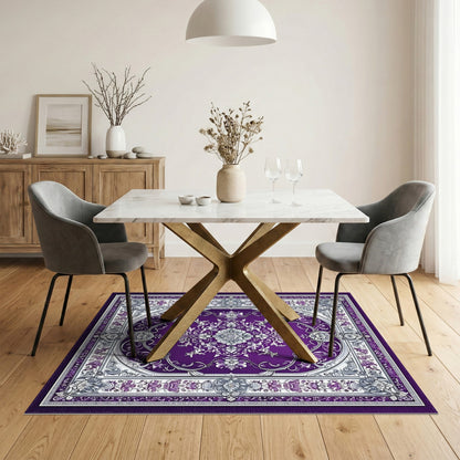 Traditional Persian Purple Floral Medallion Area Rug