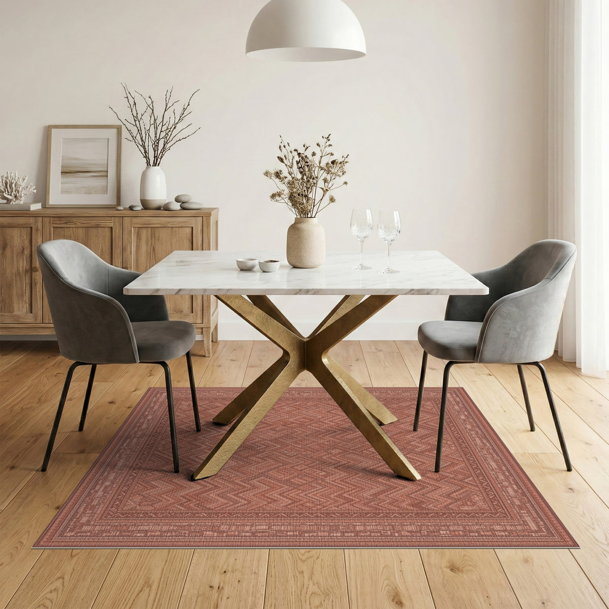 Red Chevron Area Rug with Border