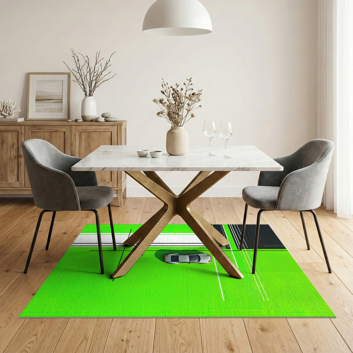 Bold Green Geometric Area Rug