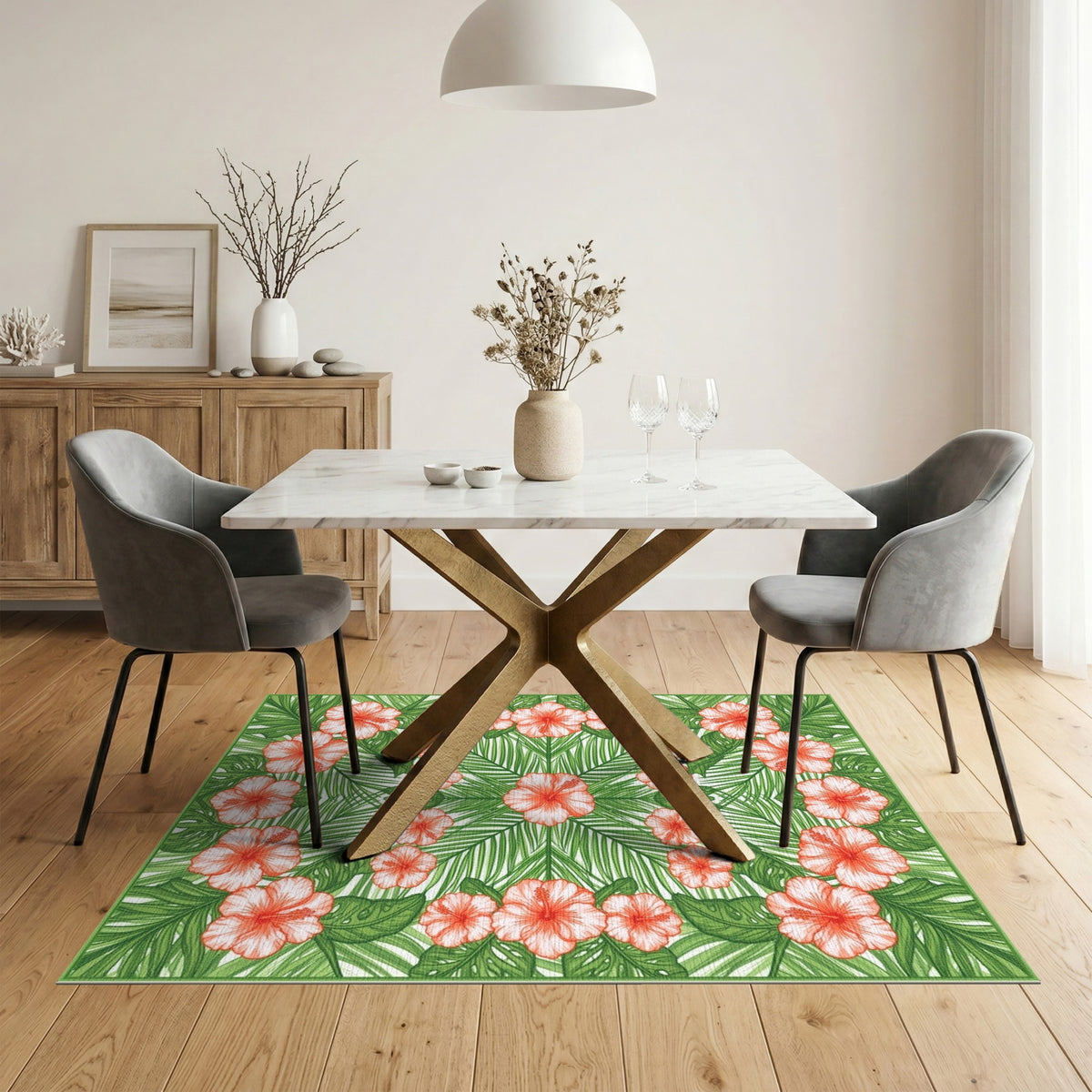 Multi-color and Patterns Red Hibiscus Floral Area Rug