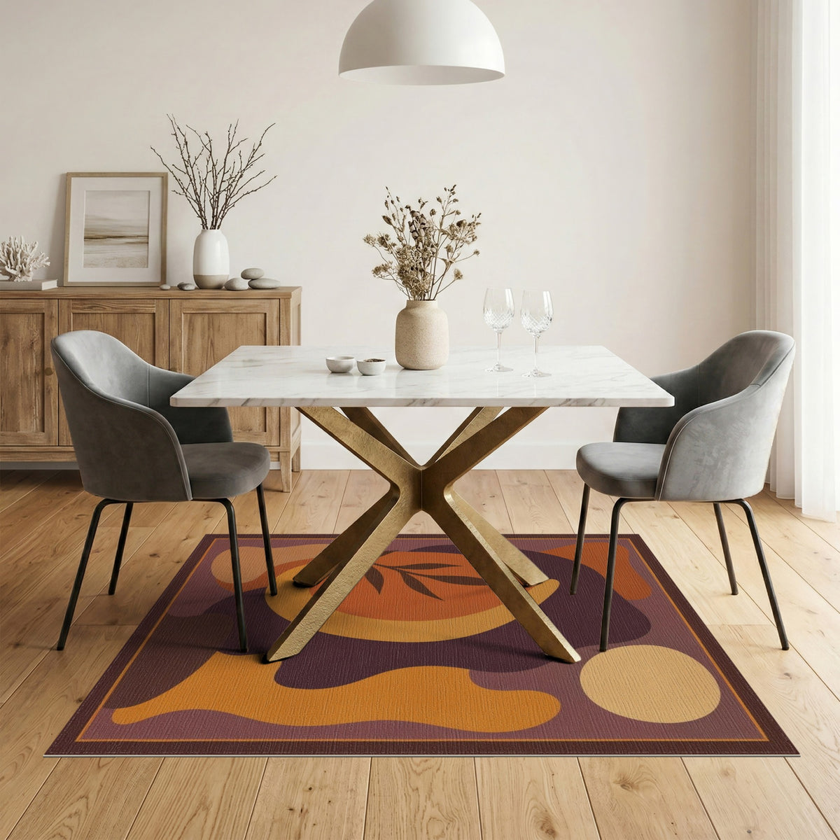 Abstract Orange Area Rug with Organic Shapes