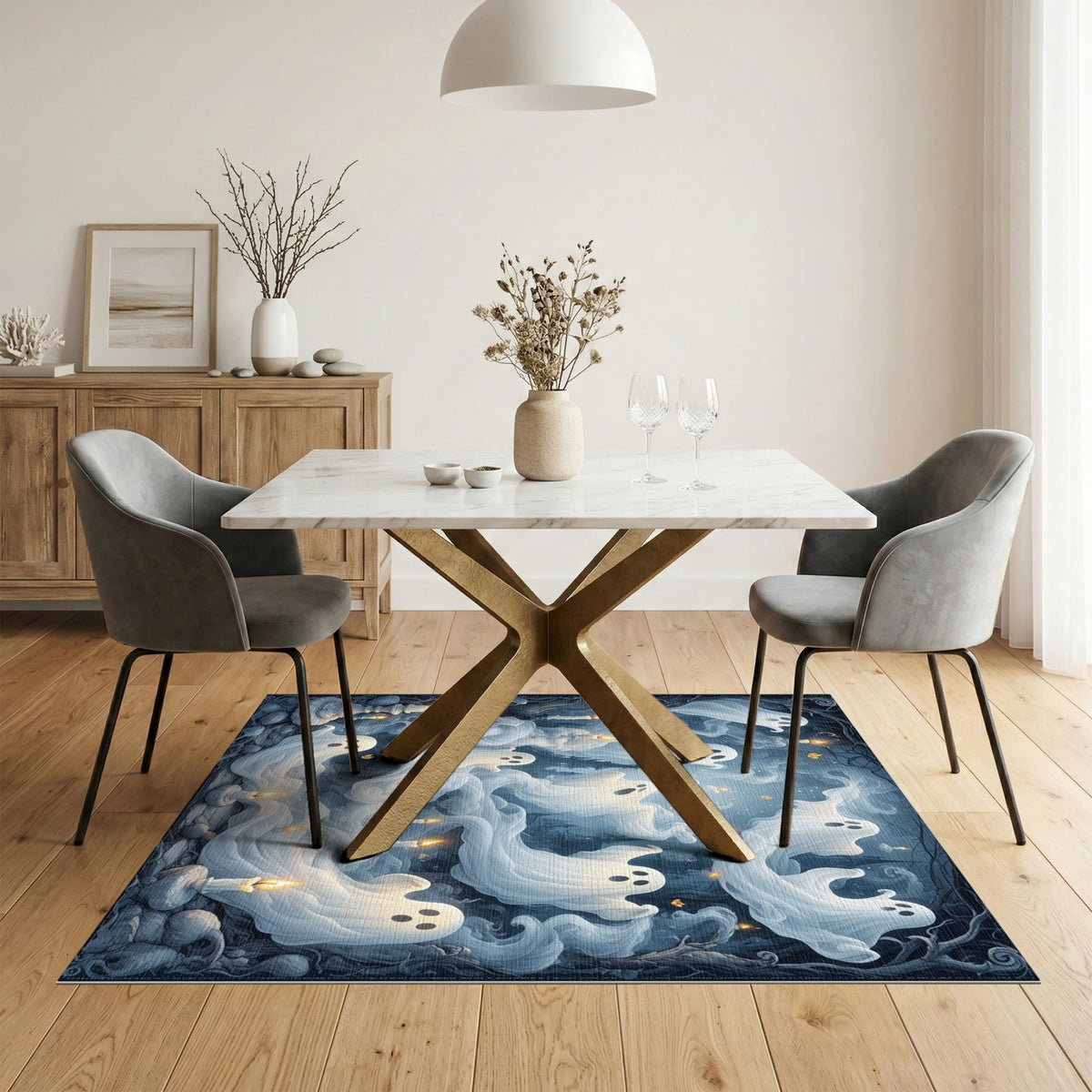 Ghostly Candlelight Spirits Washable Area Rug