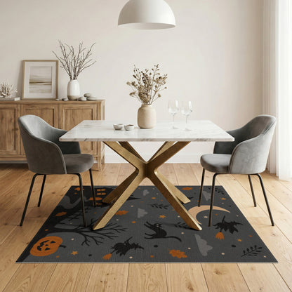 Grey Halloween Witches Cats Kids Cartoon Area Rug
