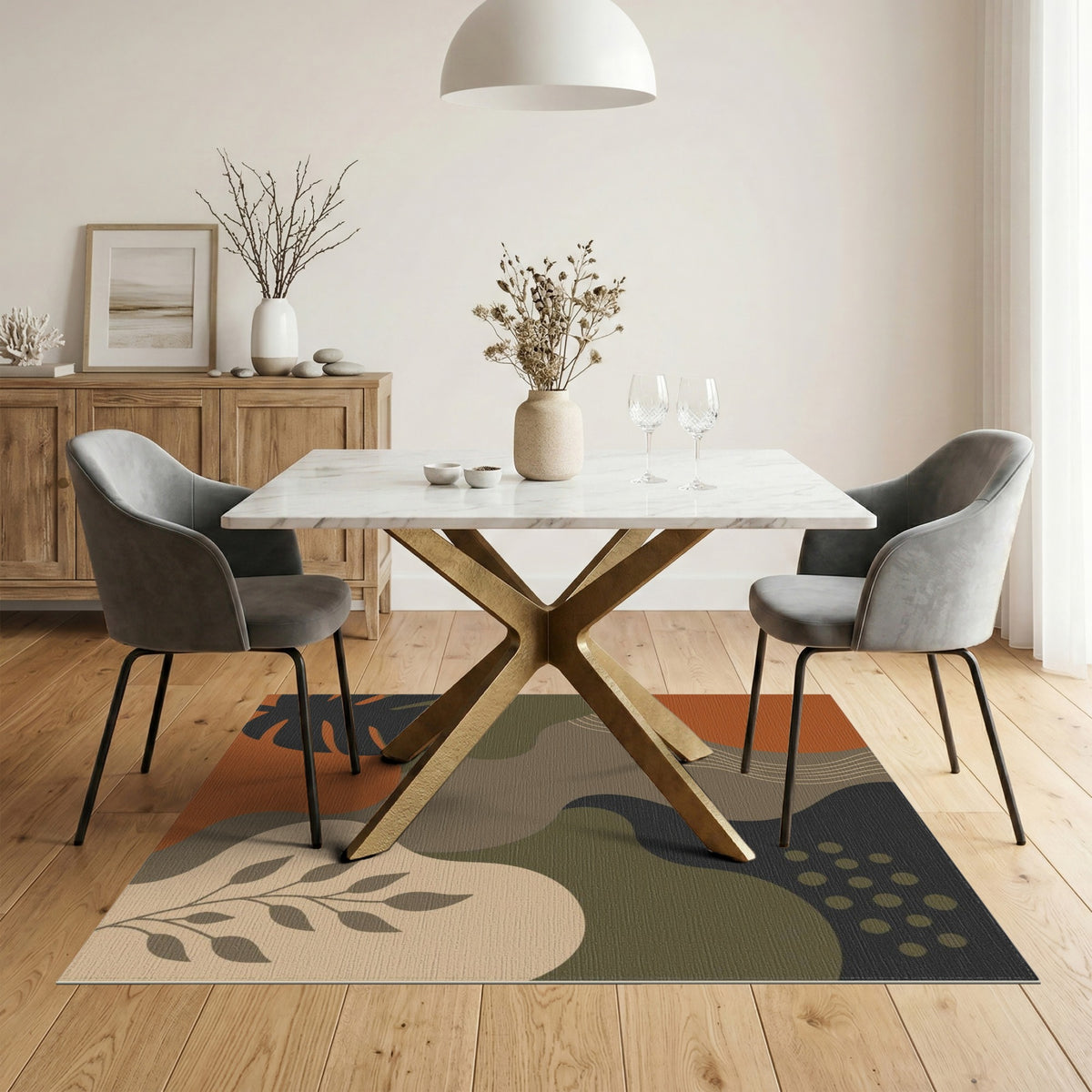 Earthy Abstract Leaf Area Rug