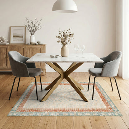 Beige Mosaic Tile Area Rug with Terracotta Border