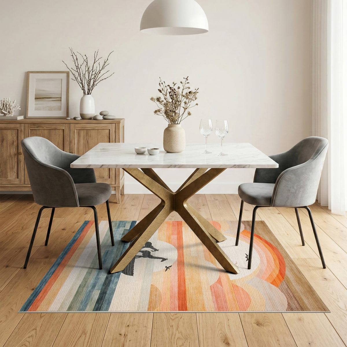 Giraffes Boat Sunset Kids Area Rug