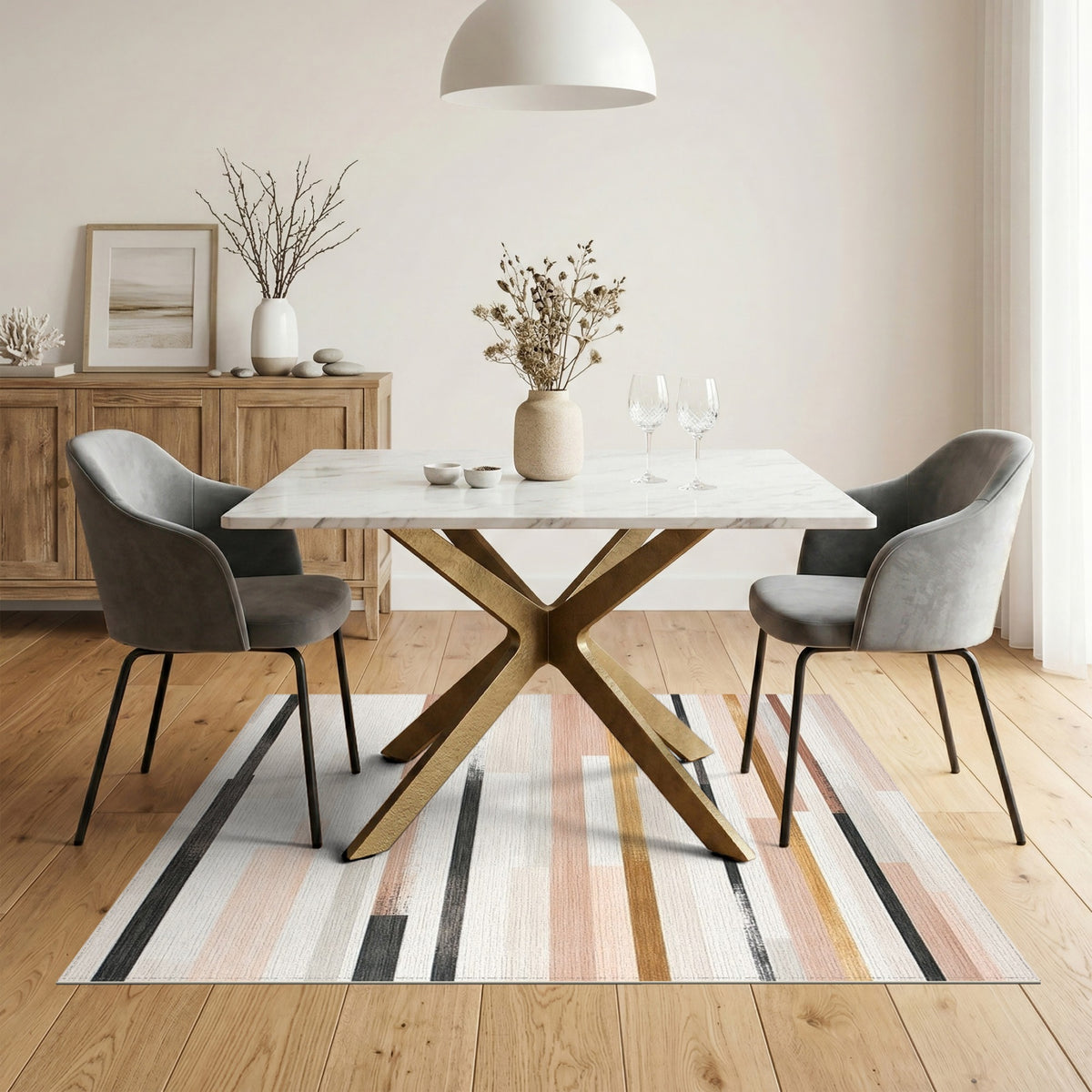 Abstract Beige Stripe Area Rug