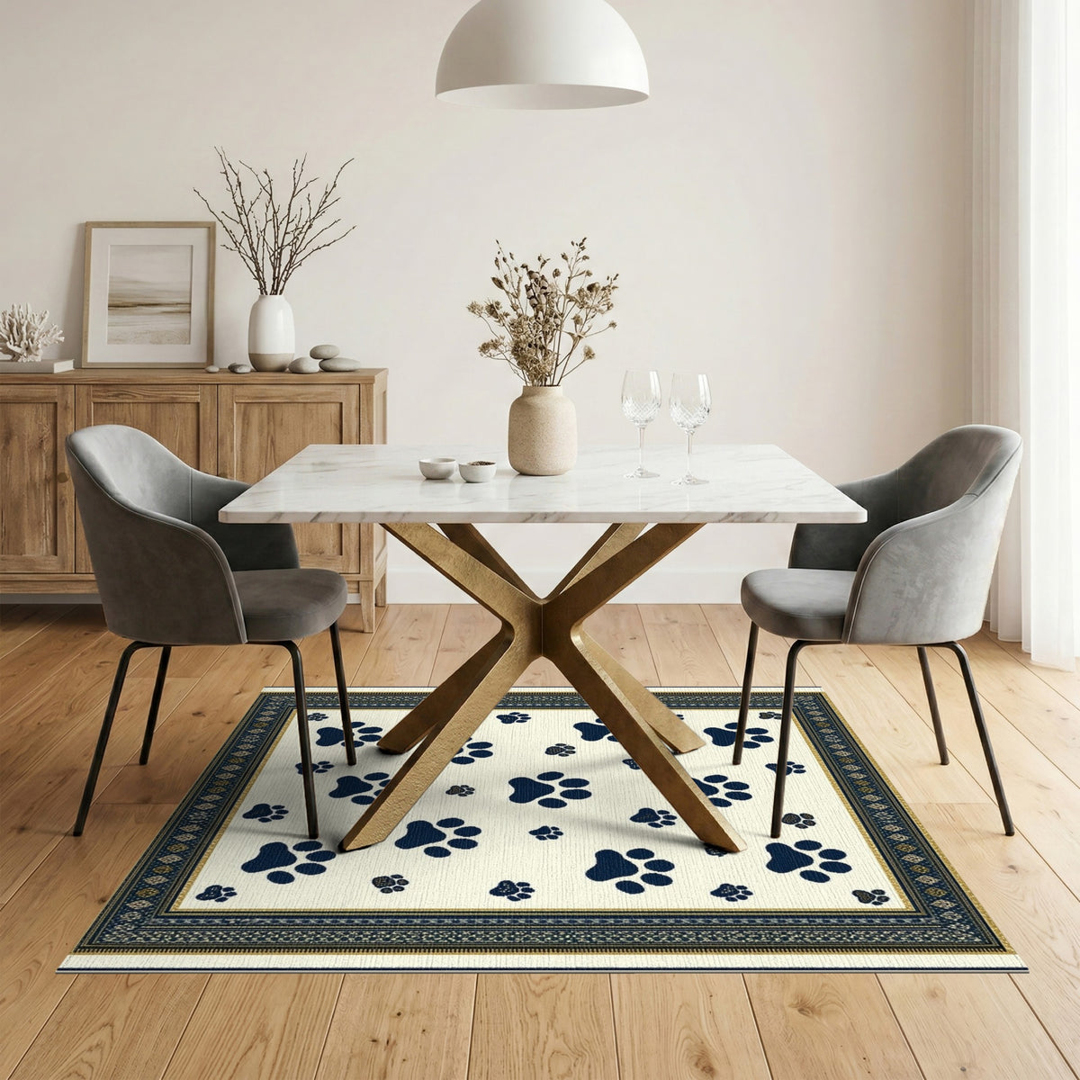 Navy Paw Print Kids Area Rug