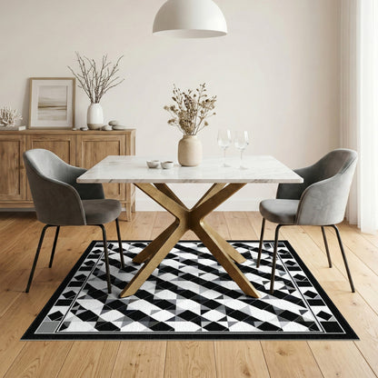 Black White Geometric Diamond Area Rug