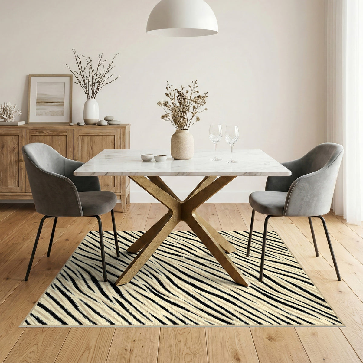 Zebra Stripe Beige Area Rug