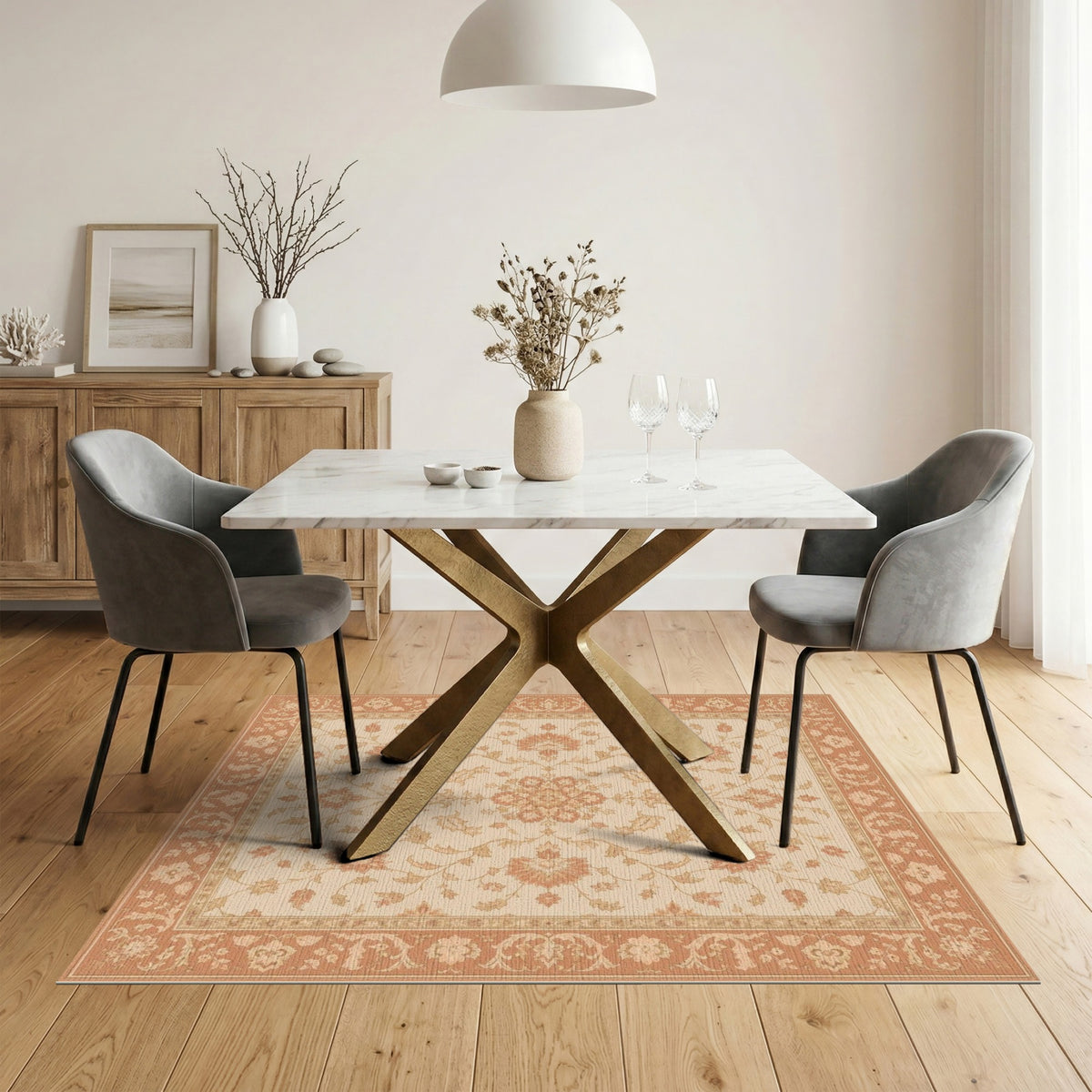 Vintage Floral Beige Area Rug