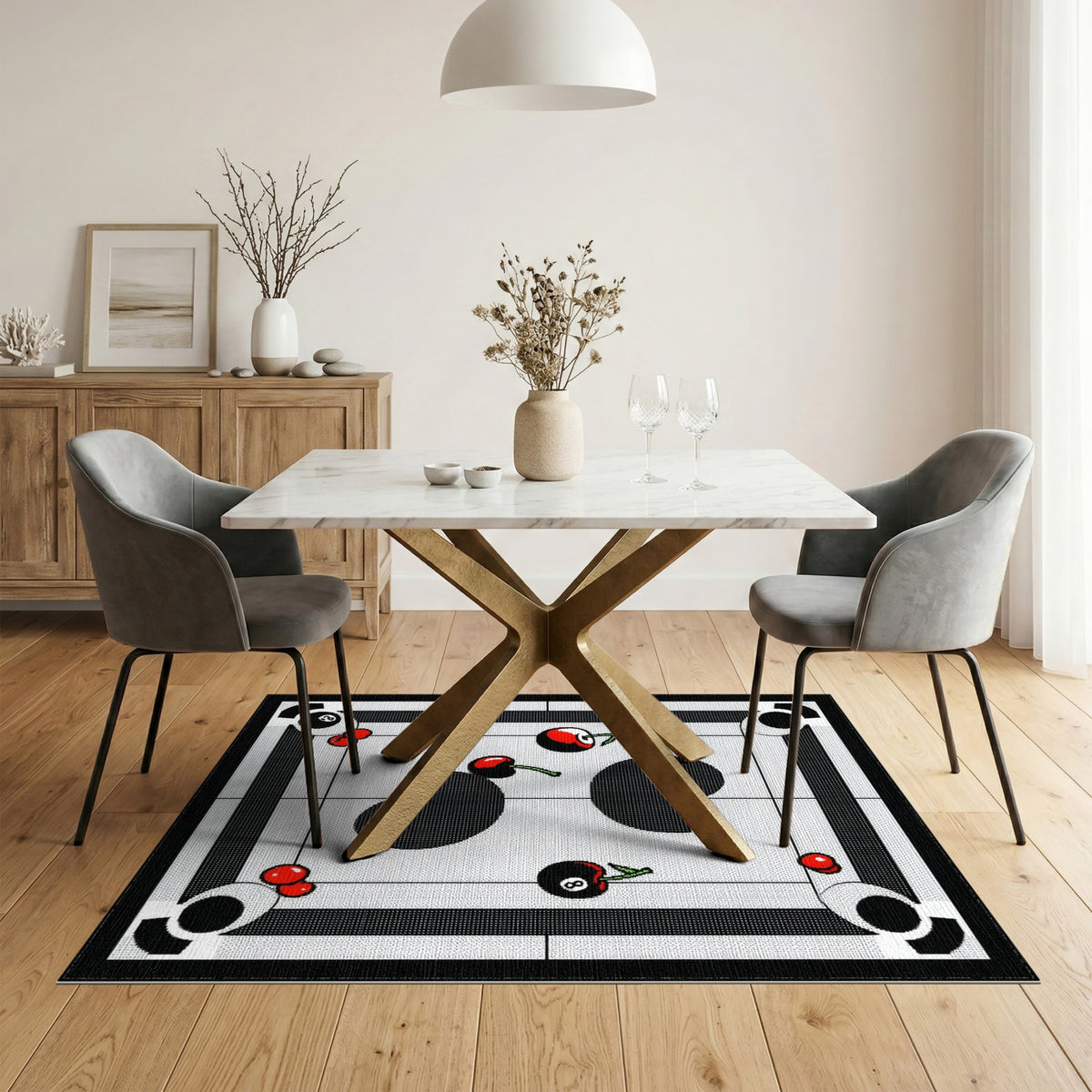 Black White Cherry 8-Ball Area Rug