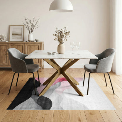 Abstract Pink Black Wave Area Rug