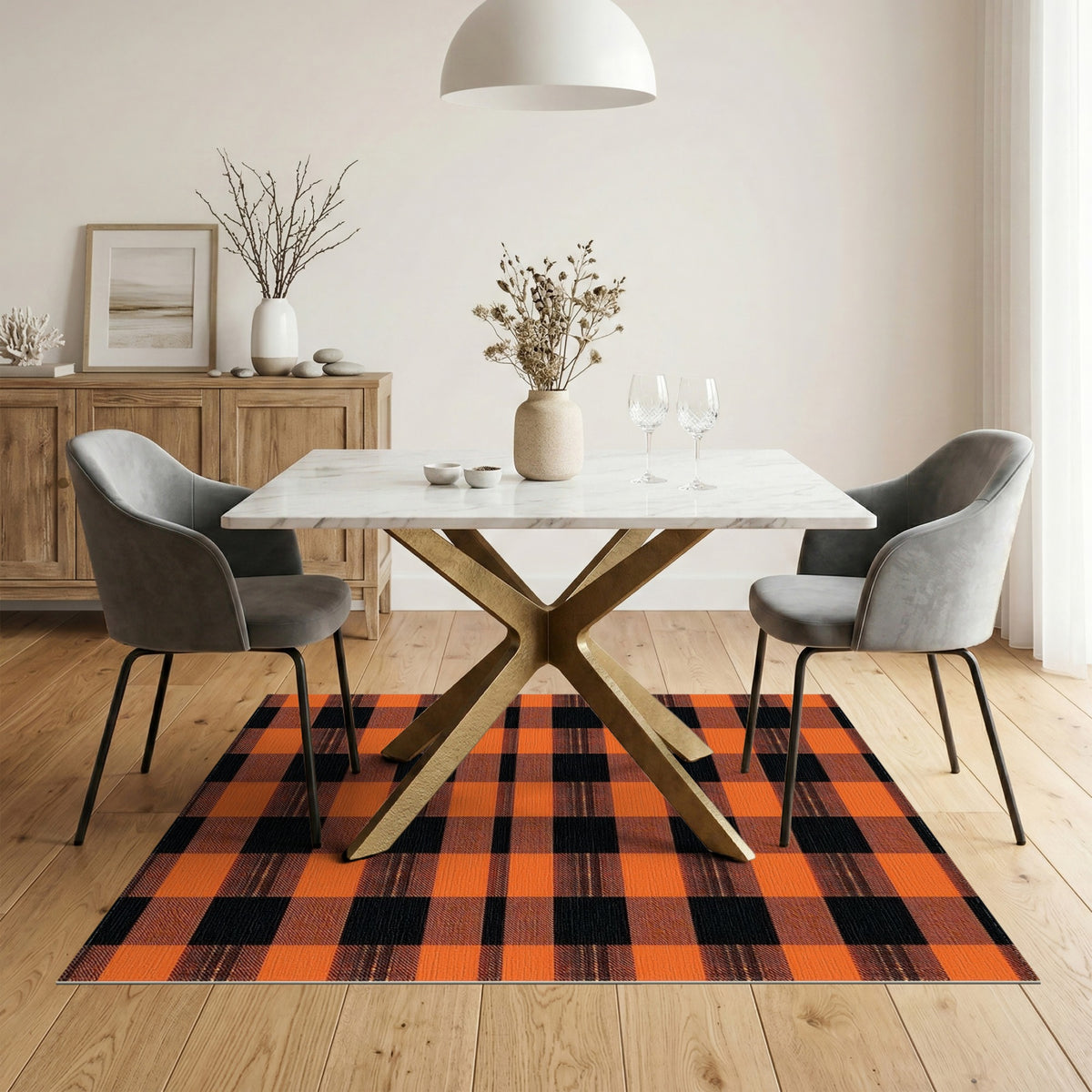 Black Orange Black Buffalo Plaid Area Rug