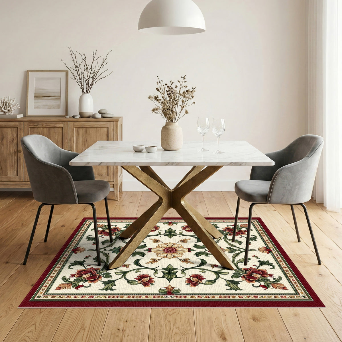 Red Floral Vine Vintage Area Rug