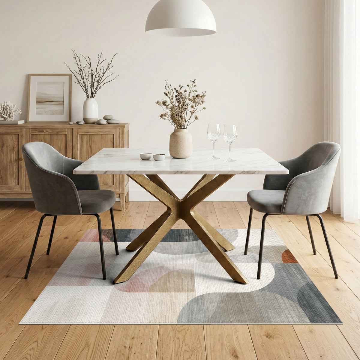 Abstract Neutral Washable Area Rug