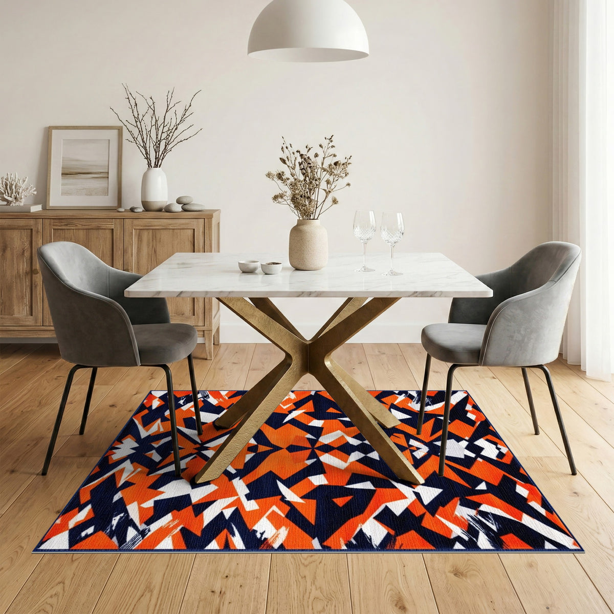 Geometric Modern Multi-color and Patterns Bold Orange Geometric Area Rug