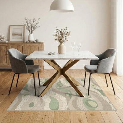 Beige and Neutral Organic Wave Beige Area Rug