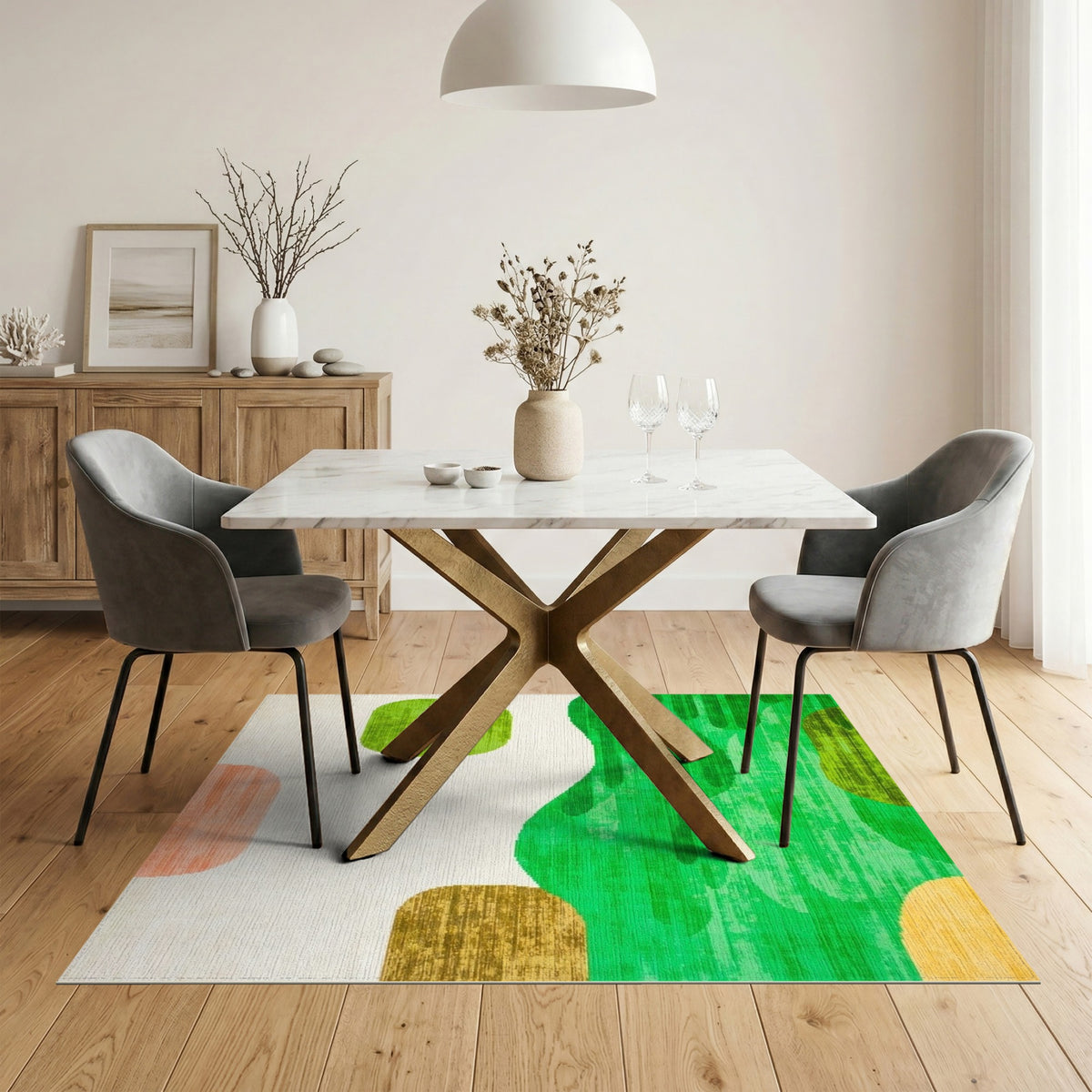 Green Abstract Wavy Area Rug