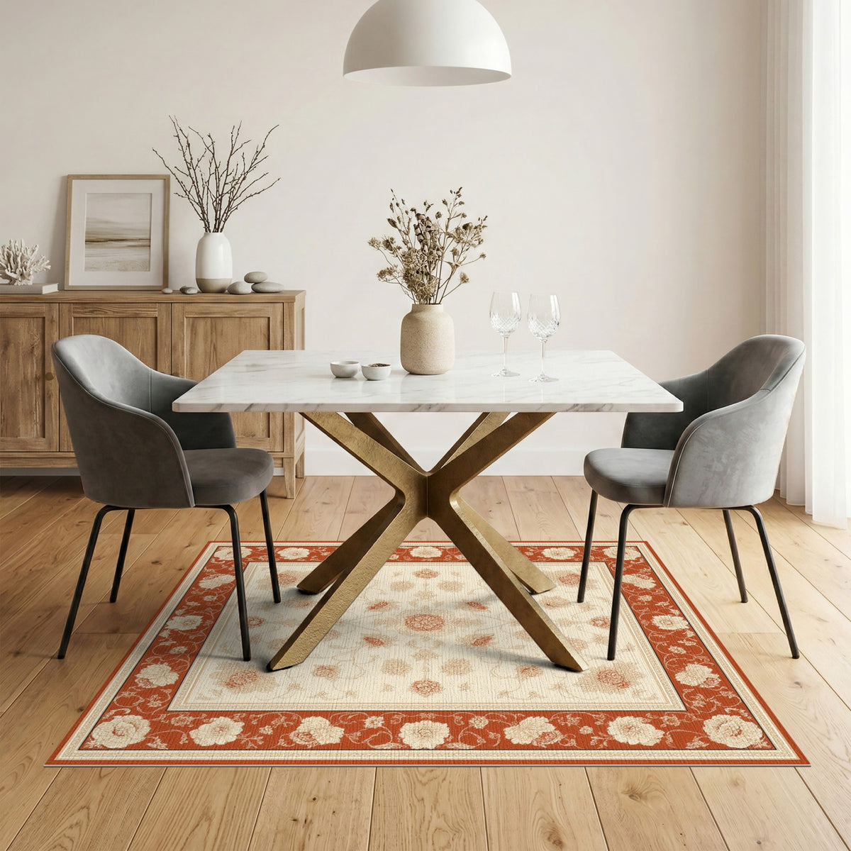 Red Floral Vintage Area Rug