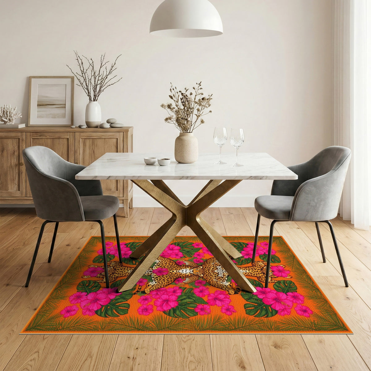 Leopard Hibiscus Orange Area Rug