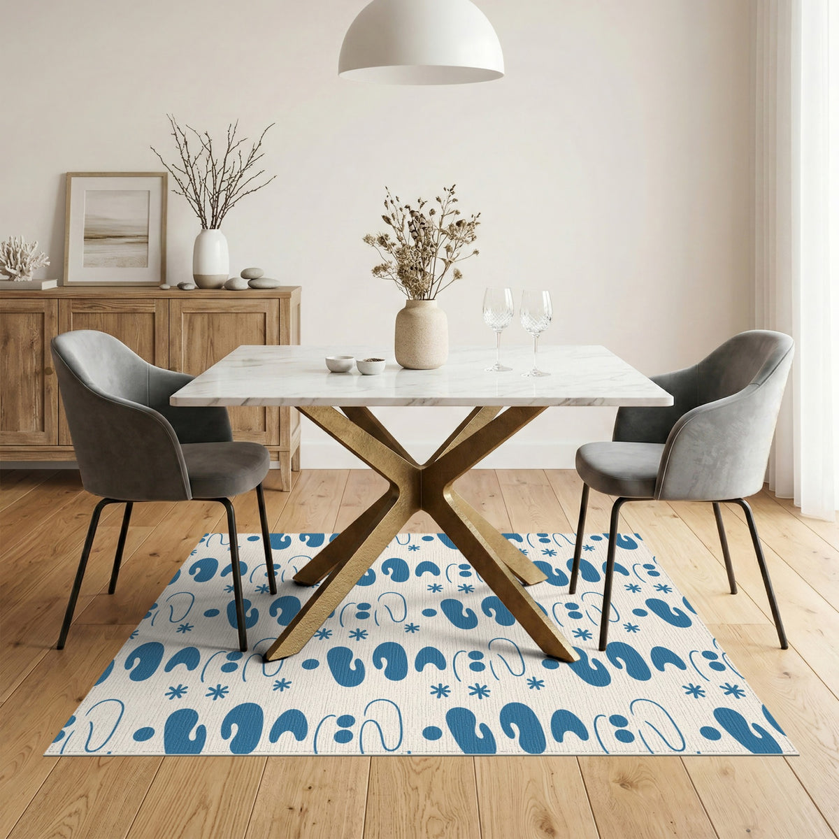 Blue Cartoon Smiley Kids Area Rug