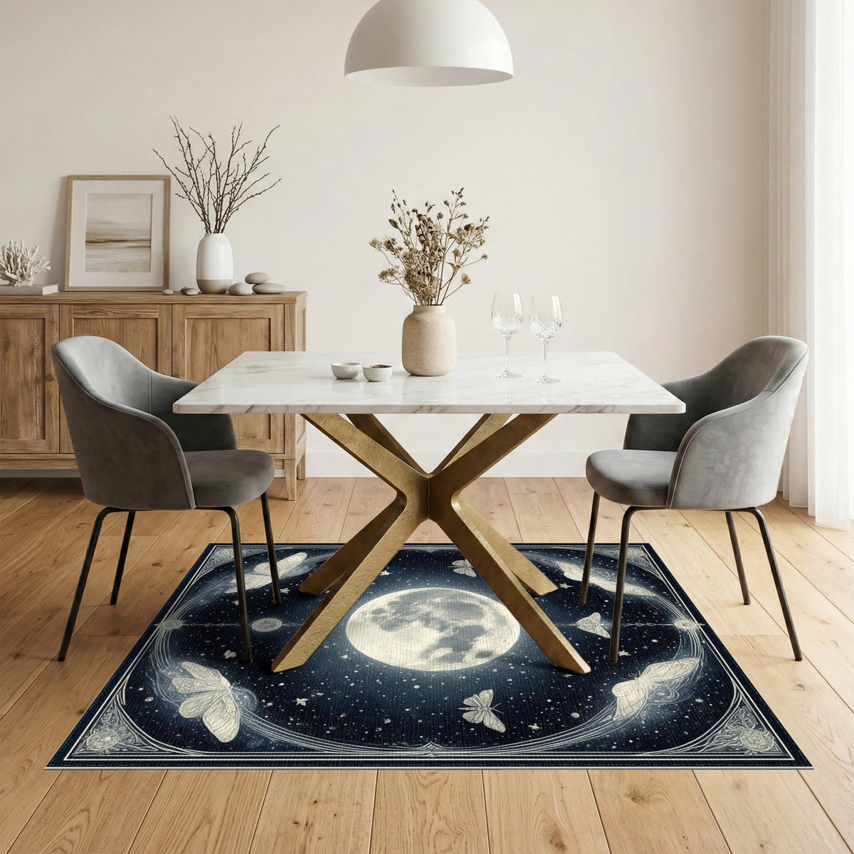 Moonlit Moth Celestial Area Rug