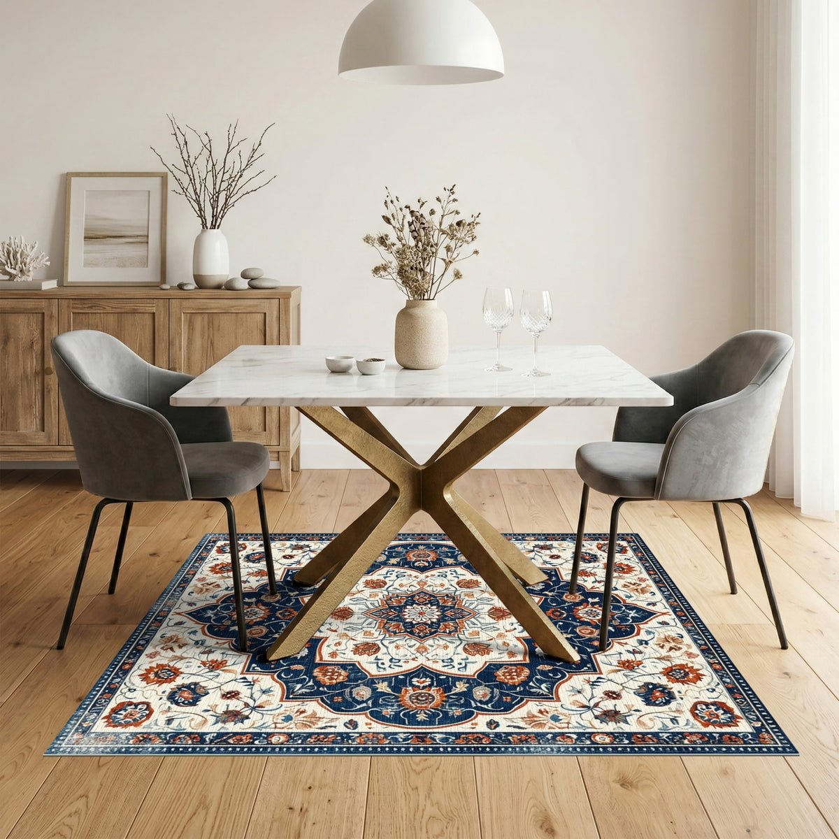 Blue and Teal Blue Floral Persian Medallion Area Rug