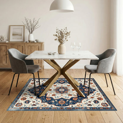 Blue and Teal Blue Floral Persian Medallion Area Rug