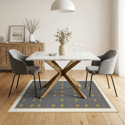 Black White Gold Dot Geometric Area Rug