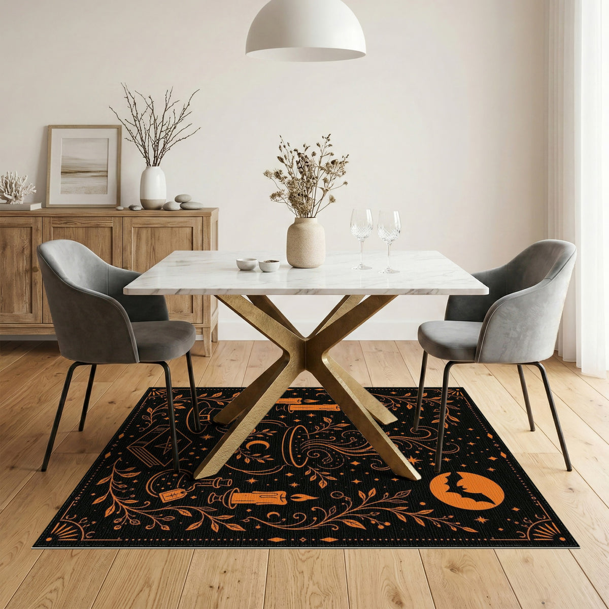 Orange Mystic Cauldron Witch Area Rug
