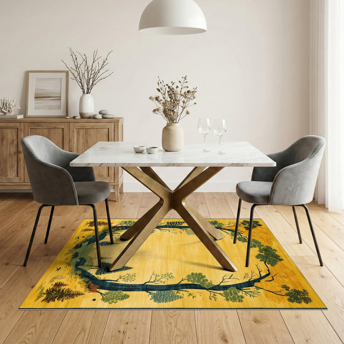 Yellow Forest Arch Bear Area Rug