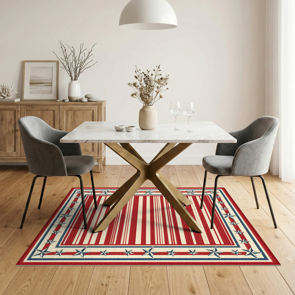 Rustic Farmhouse Patriotic Stars and Stripes Area Rug