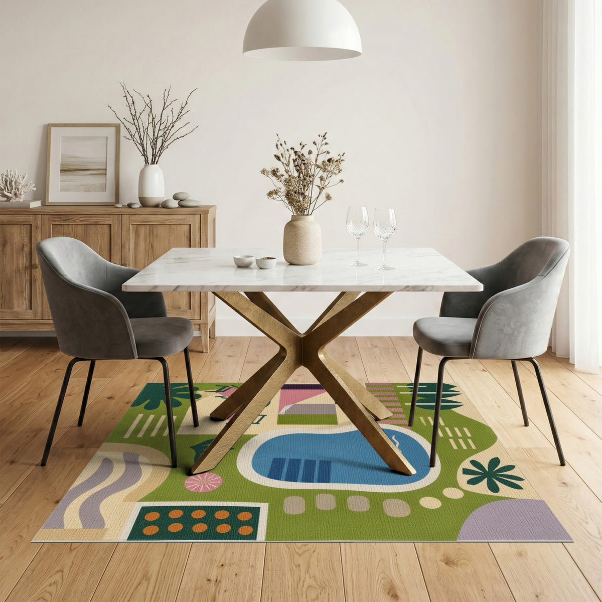 Geometric Modern Abstract Geometric Poolside Area Rug