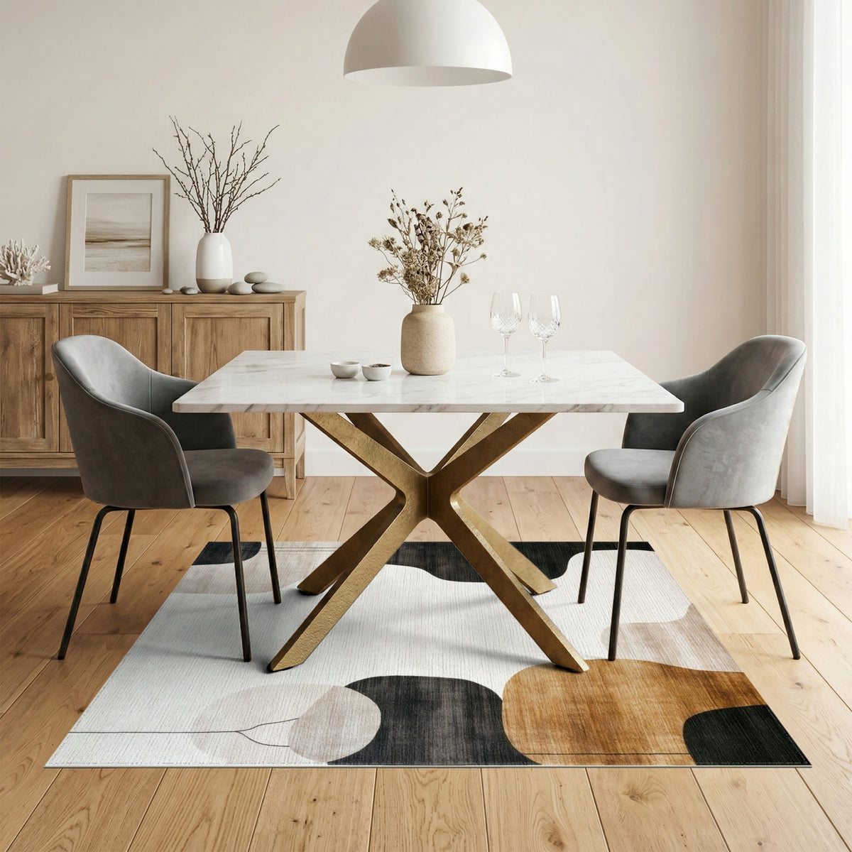 Abstract Organic Shapes Area Rug in Brown Tan