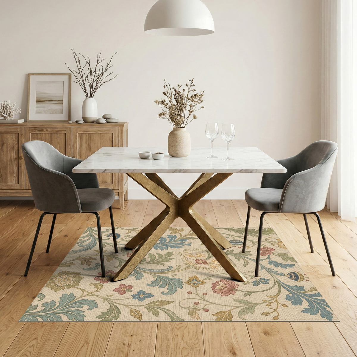 Vintage Floral Beige Area Rug