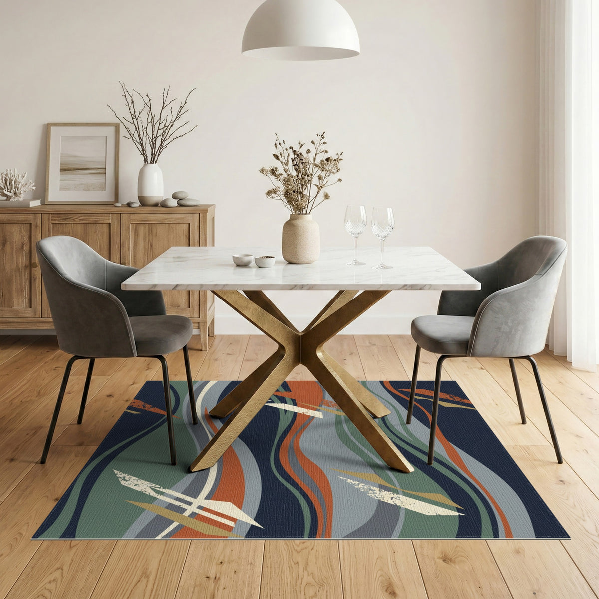 Blue Teal Abstract Wave No. 13 Area Rug