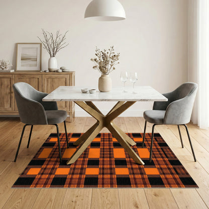 Orange Black Plaid Geometric Area Rug