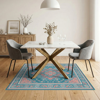 Teal Coral Traditional Persian Area Rug