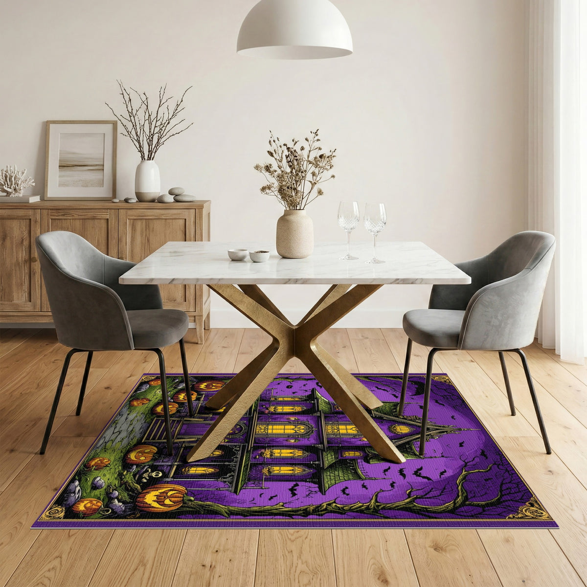 Purple Haunted Mansion Halloween Kids Cartoon Area Rug