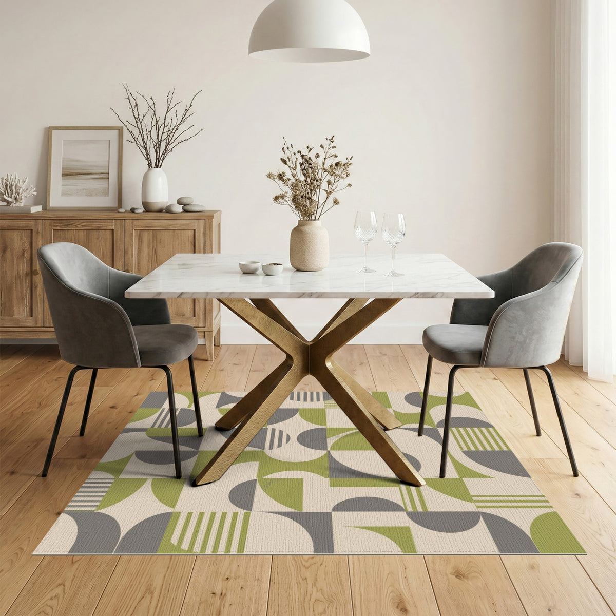 Green Geometric Area Rug